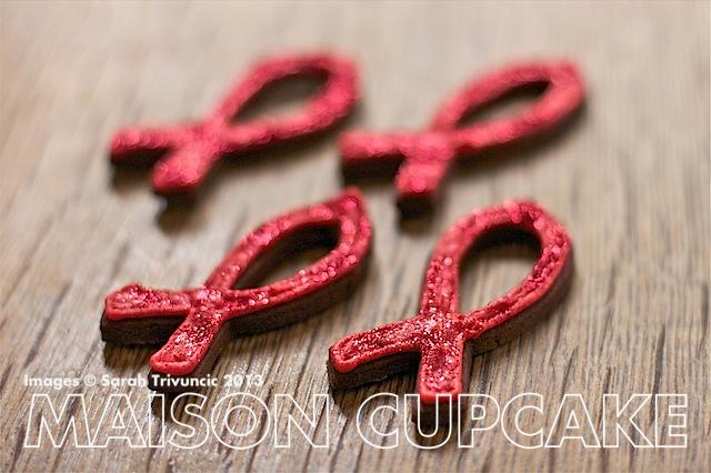 Red Ribbon Glitter Cookies for World AIDS Day fundraisers via MaisonCupcake.com #HIV #AIDS #charity