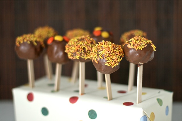 Reeces peanut butter cake pops dipped in milk chocolate