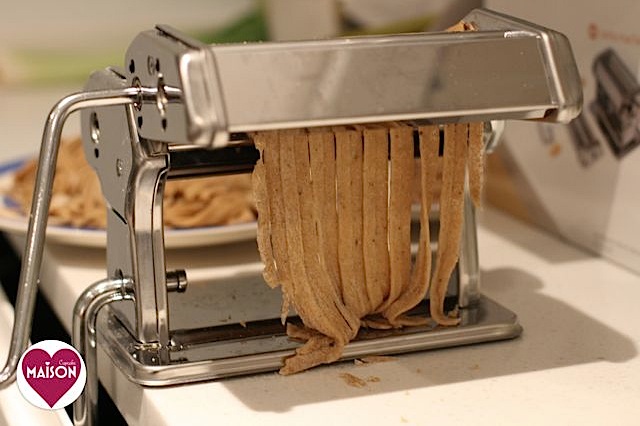 Homemade mushroom tagliatelle pasta recipe mixed in the breadmaker