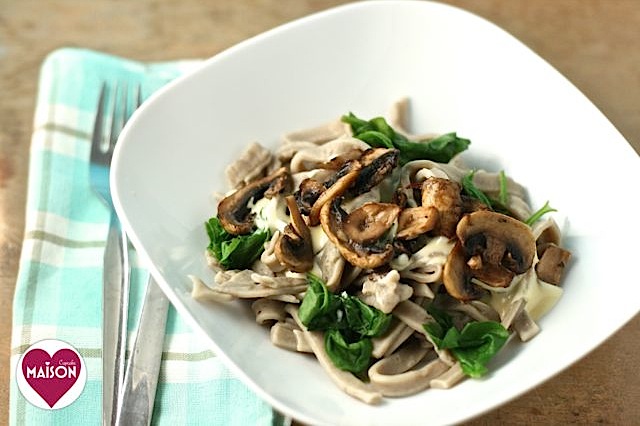 Homemade mushroom tagliatelle pasta recipe mixed in the breadmaker