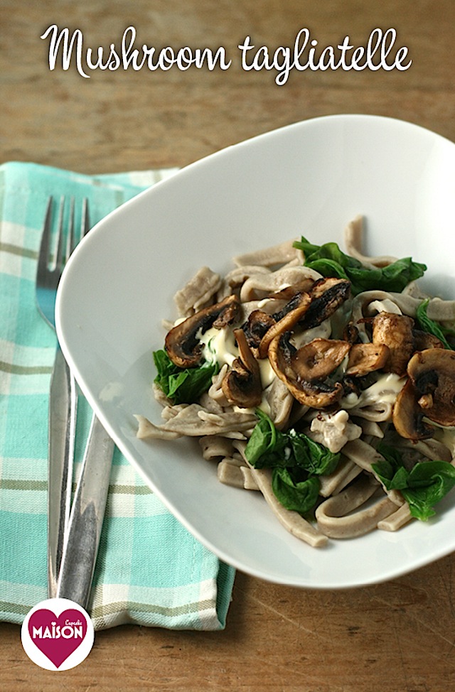 Homemade pasta mushroom tagliatelle mixed in the breadmaker