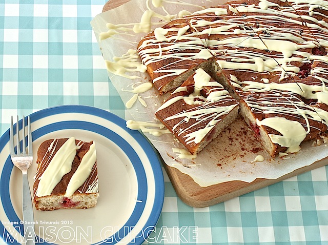 Easy tray bake cake made with Activia yogurt #sp #chocolate #raspberry 