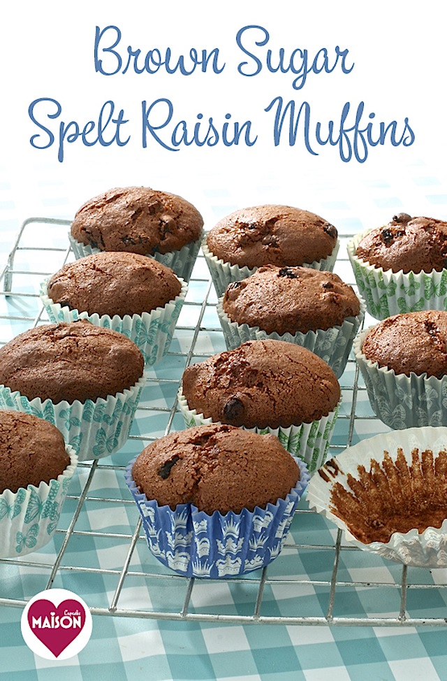 Golden brown sugar raisin spelt muffin recipe - spelt flour is often tolerated by coeliacs even though it's not technically #glutenfree