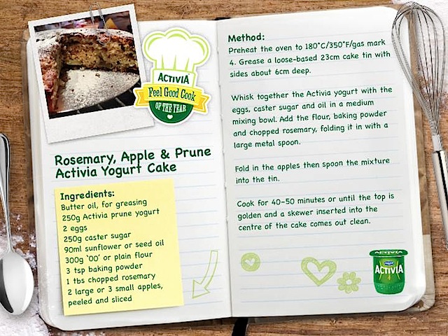 rosemary, apple & prune Activia yogurt cake