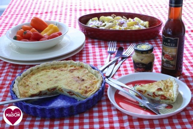 Easy quiche using Maille mustard in filling via MaisonCupcake.com #tarts #pastry #peppers #recipes