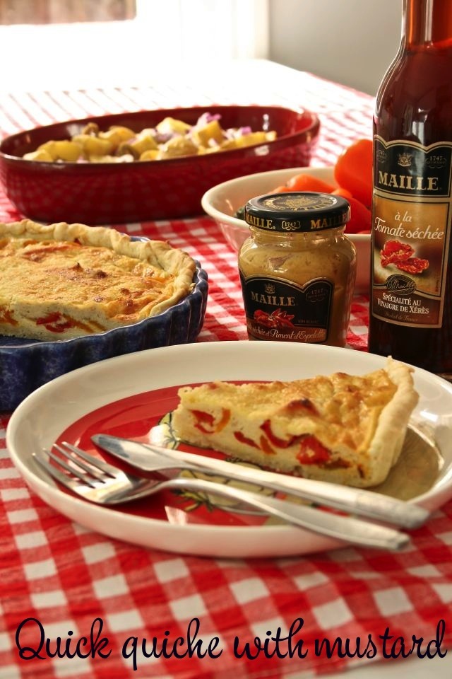 Easy quiche using Maille mustard in filling via MaisonCupcake.com #tarts #pastry #peppers #recipes