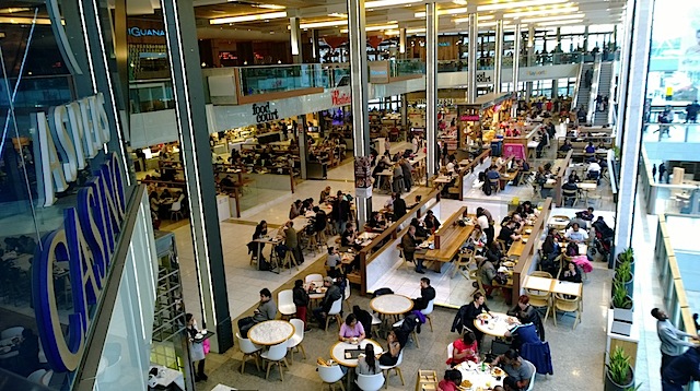 Westfield shopping centre interior, food court, stratford, london