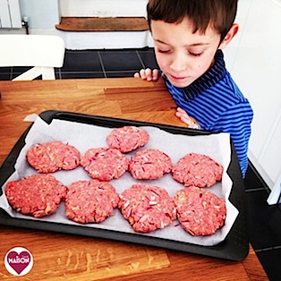 Making home made burgers with kids