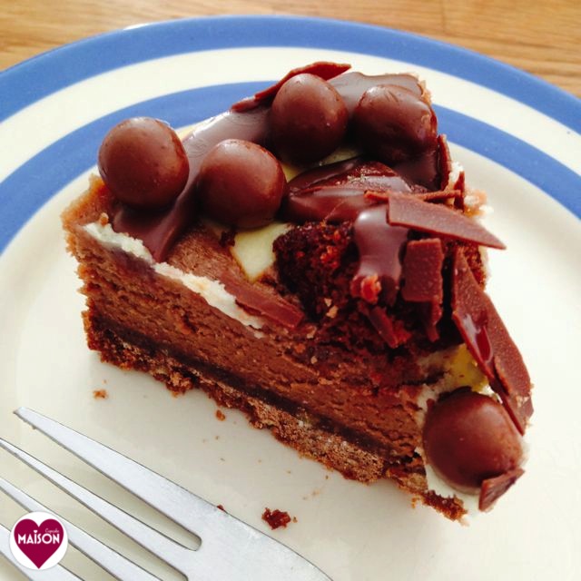 Morrisons Chocolate Muffin Cheesecake on Cornishware plate