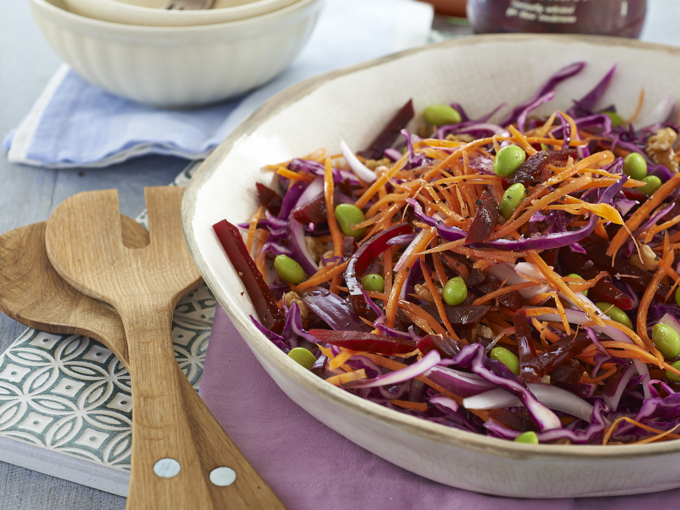 Winter beetroot salad with edamame soy beans