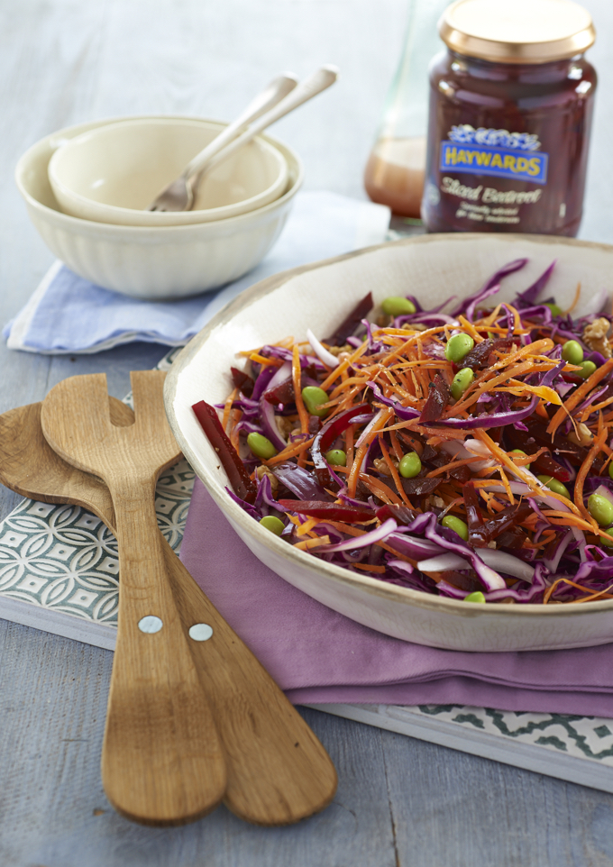 Winter beetroot salad with edamame soy beans