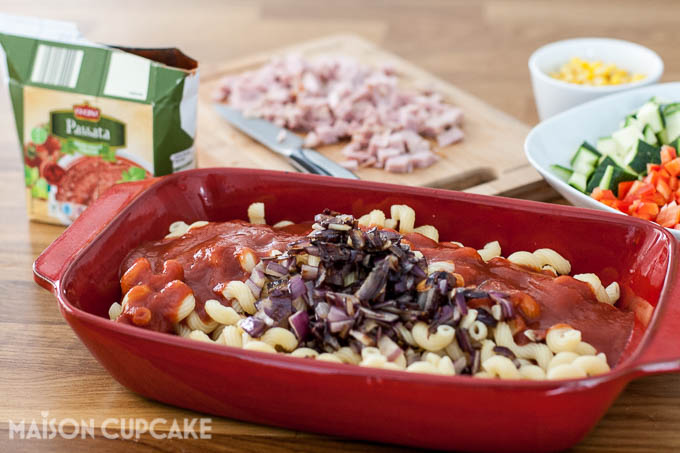 Family filling ham vegetable pasta bake - 06