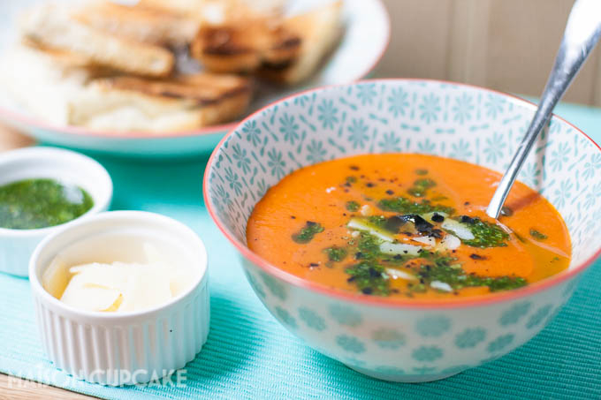 Roast tomato and pepper soup with garlic and basil oil with Aldi - 21