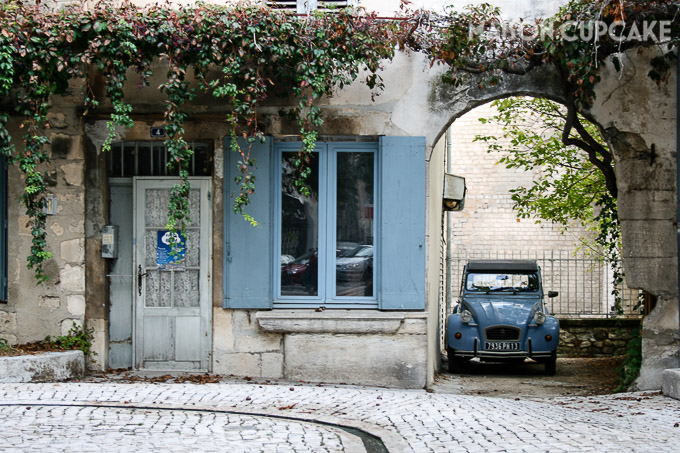 St Remy de Provence street scene with cobbles and 2CV