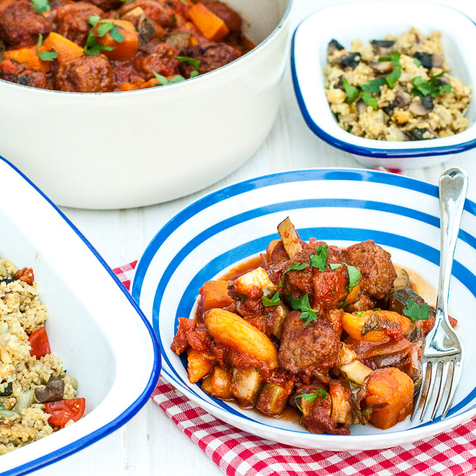 How to make easy meatball casserole Moroccan tagine style stew with couscous - full recipe at MaisonCupcake.com