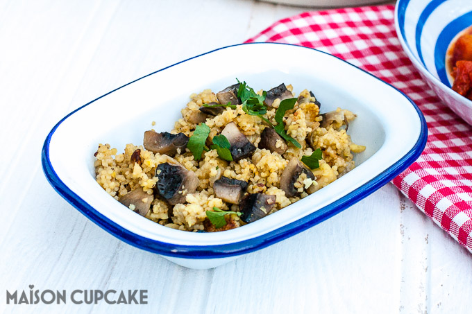 Garlic mushroom couscous in Redmond Multicooker finished recipe at Maisoncupcake.com