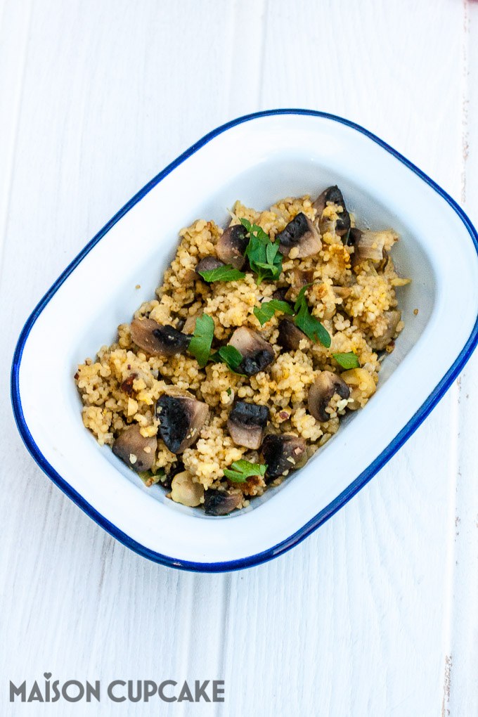 Garlic mushroom couscous in Redmond Multicooker finished recipe at Maisoncupcake.com