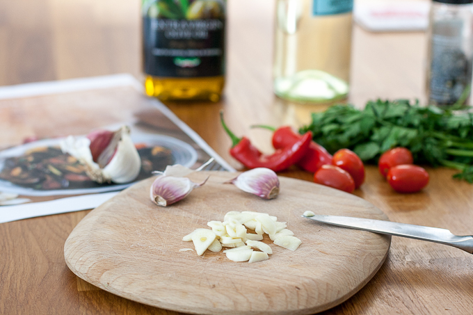 Chopping garlic and chilli