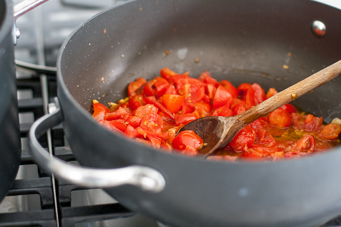 Cooking mini plum tomatoes