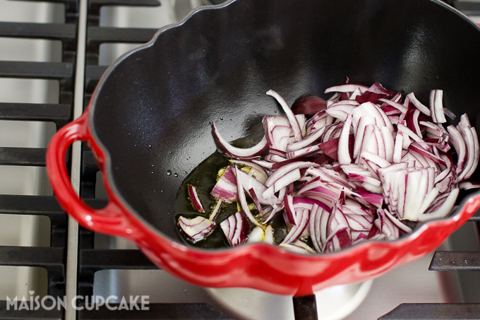 Staub cocotte red onions