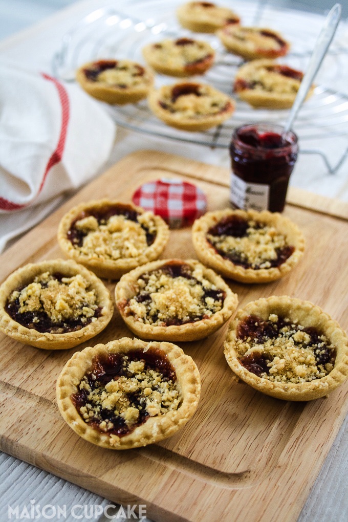 Jam tarts with dairy free shortcrust pastry and crumble topping