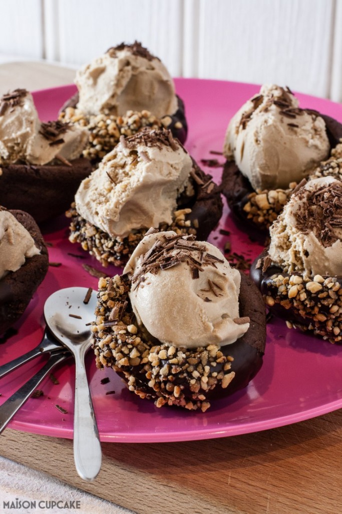 Chocolate Cookie Cups with Coffee Ice Cream Scoops