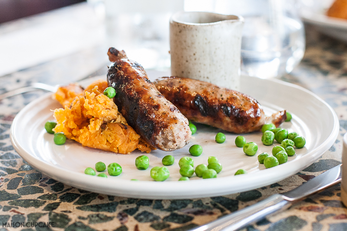 Kids bangers and sweet potato mash at Jamie Oliver Barbecoa