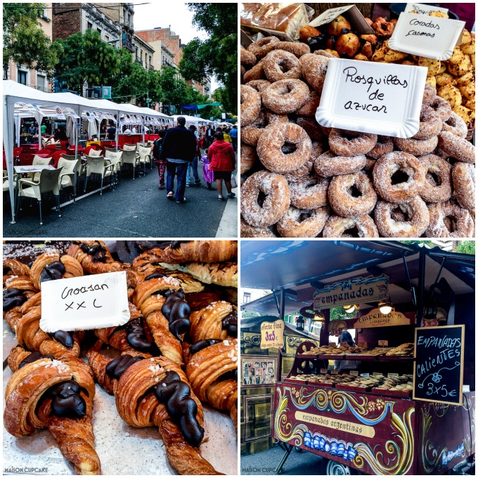 Barcelona street market stalls croissants doughnuts empanadas