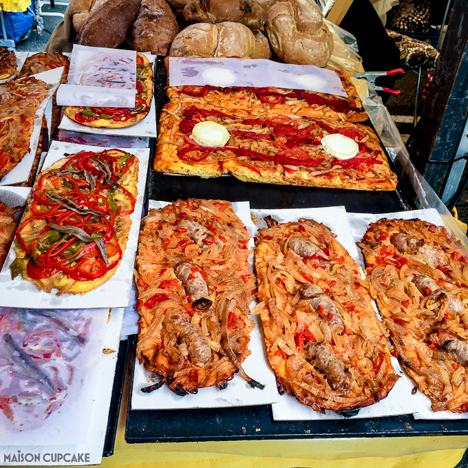 Barcelona street market stall selling pizza