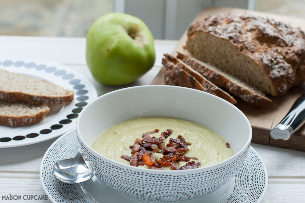 Make this warming savoury apple soup from soya beans and bramley cooking apples - it's savoury not sweet