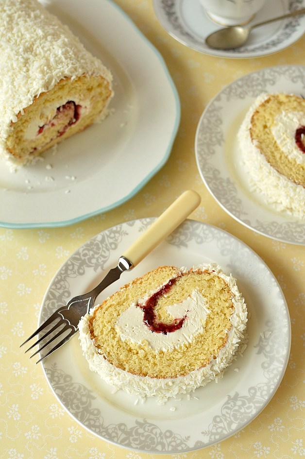 Cherry Swiss Roll with Coconut
