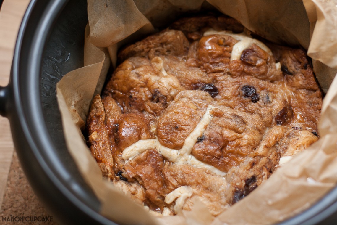 Slow Cooker Bread Pudding With Hot Cross Buns - easy Easter recipe - takes just five mins prep then two hours in slow cooker