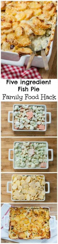 Five Ingredient Fish Pie Family Food Hack - you won't believe how easy this fish pie is to make from a quick five minute assembly of several frozen food products - an easy time saving idea for family meal planning that will leave you hands free whilst you help with the kids homework!