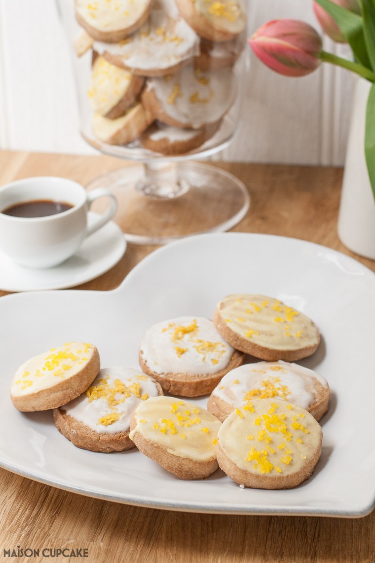 Slice and bake cookies with lemon icing - so easy to make - keep the dough in the fridge or freezer and bake a few at a time. Decorated with instant royal icing flavoured with lemon juice 