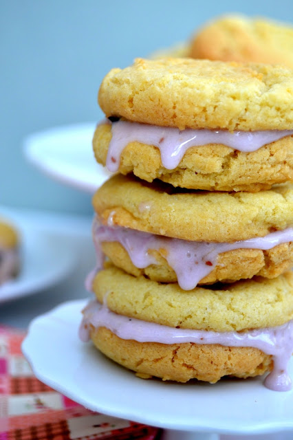 Lemon cookies with drippy blueberry icing