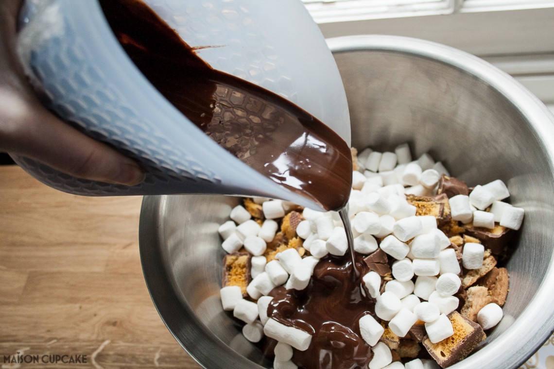 Crunchie Rocky Road Bars - step by step pictures - using Oxo Squeeze and Pour measuring jugs