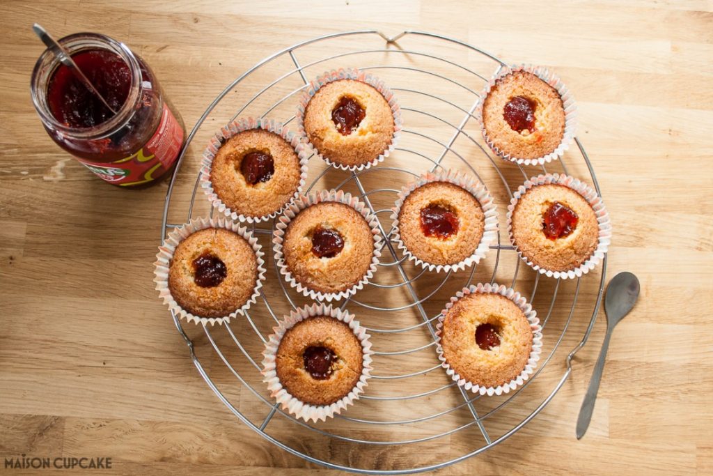 Strawberry Jam centres in cupcakes