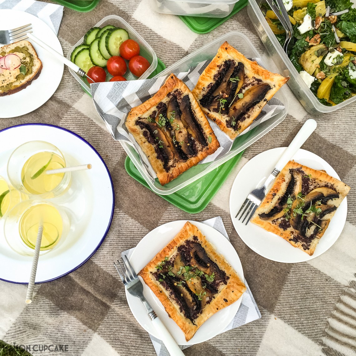 Simple but tasty portobello mushroom puff pastry tarts recipe with black olive tapenade - brilliant savoury pastry for picnics, packed lunches or light suppers