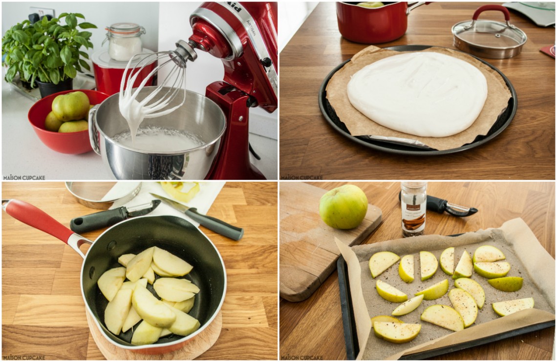 Steps to making Bramley Apple meringue dessert