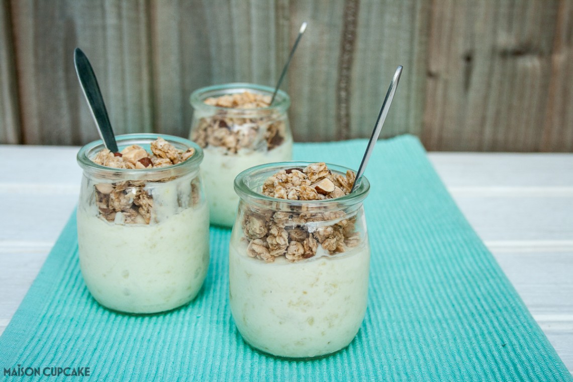 White chocolate pots with apple and granola - really easy make ahead dessert