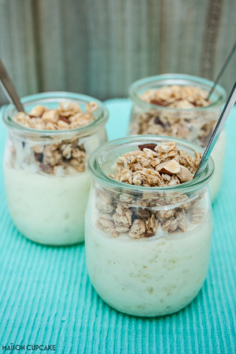 White chocolate pots with apple and granola - really easy make ahead dessert