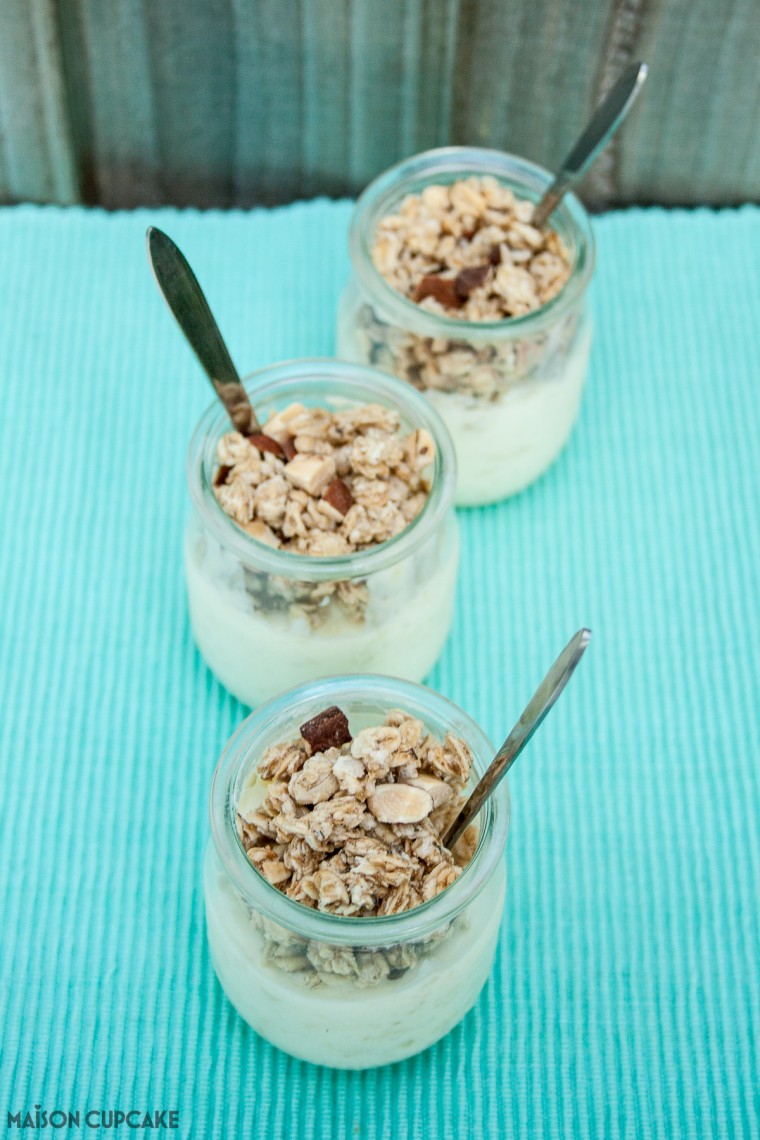 White chocolate pots with apple and granola - really easy make ahead dessert
