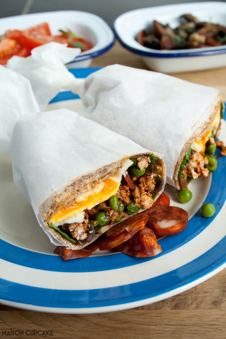 Spicy Egg Wraps with Minced Pork and Chorizo Sausage