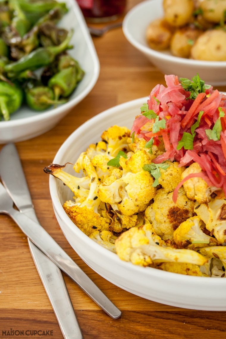 Spicy roasted cauliflower florets with Red Slaw topping