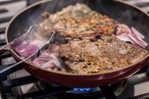 Lamb steaks in sheep yogurt marinade