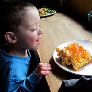 Counter Cafe Hackney Wick - small boy with smoked salmon and eggs