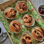 Cherry Chelsea buns on tray