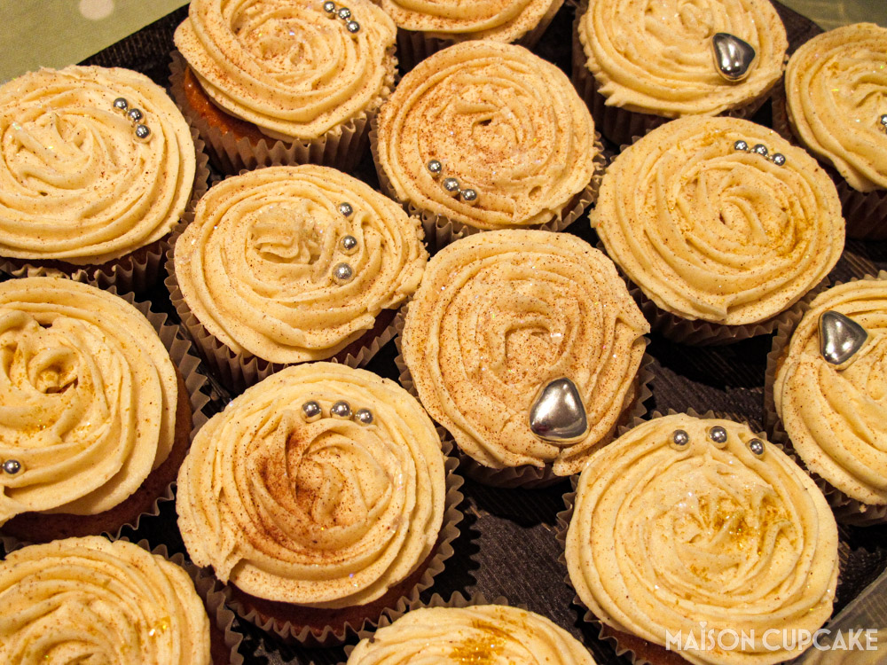 Pumpkin Cupcakes with Cinnamon Buttercream - overhead landscape