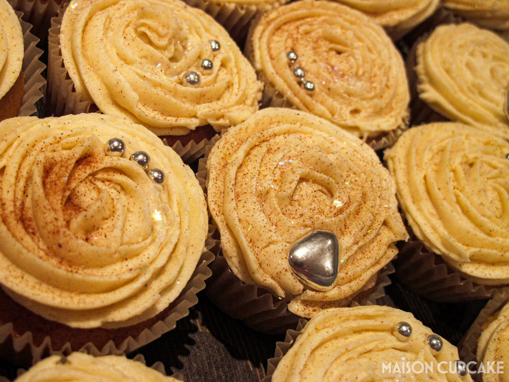 Pumpkin Cupcakes with Cinnamon Buttercream - landscape close up