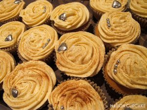 Pumpkin Cupcakes with Cinnamon Buttercream - overhead with icing